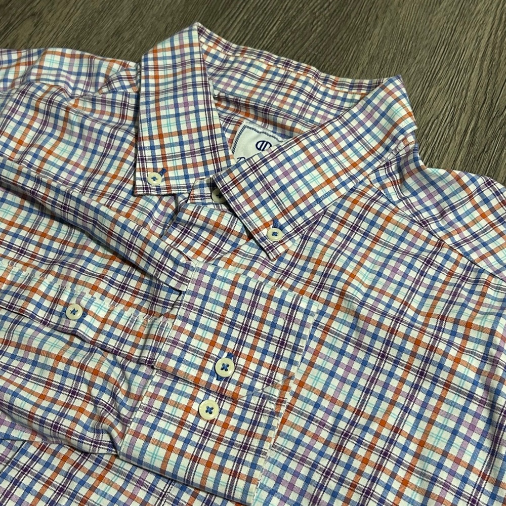 David Donahue Button Down Shirt XL Multi Color Plaid Long Sleeve Cotton